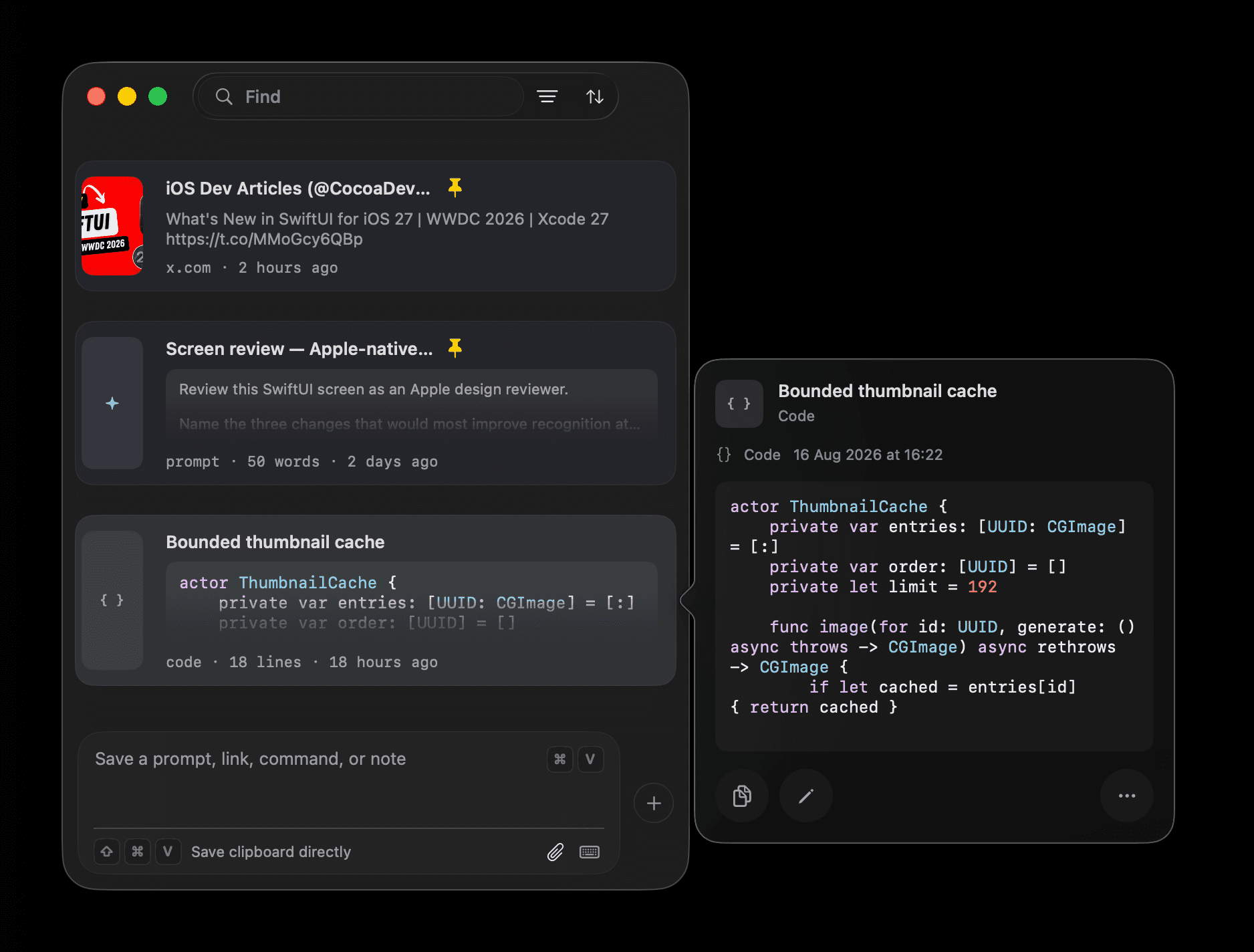 The Refetch capture window with a code capture open in the native inspection popover