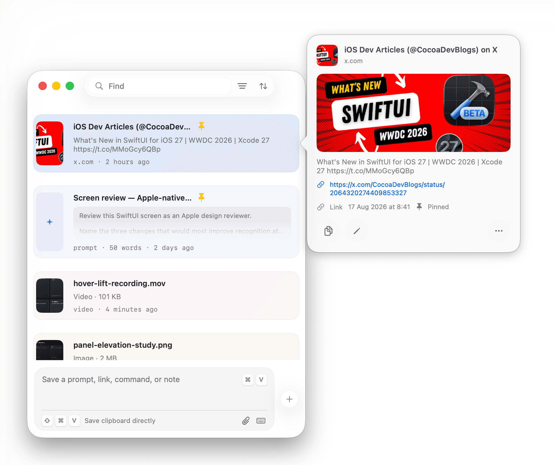Link inspection · cached preview, never a live web view